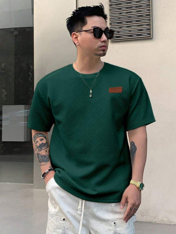 Stylish Solid Color Printed Label Adhesive Summer Short Sleeve T-Shirt