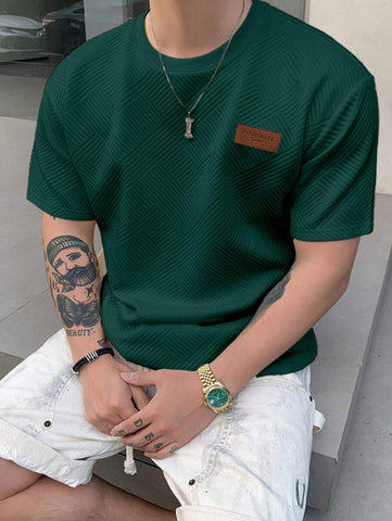 Stylish Solid Color Printed Label Adhesive Summer Short Sleeve T-Shirt