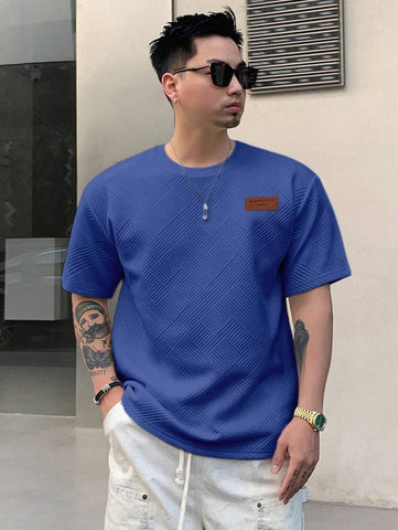 Stylish Solid Color Printed Label Adhesive Summer Short Sleeve T-Shirt