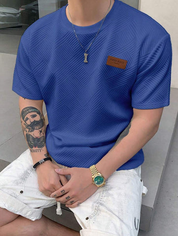 Stylish Solid Color Printed Label Adhesive Summer Short Sleeve T-Shirt