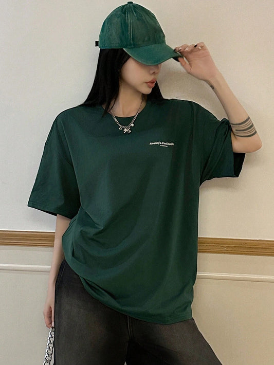 DAZY Women's Simple Printed Round Neck Short Sleeve T-Shirt