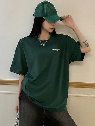 DAZY Women's Simple Printed Round Neck Short Sleeve T-Shirt