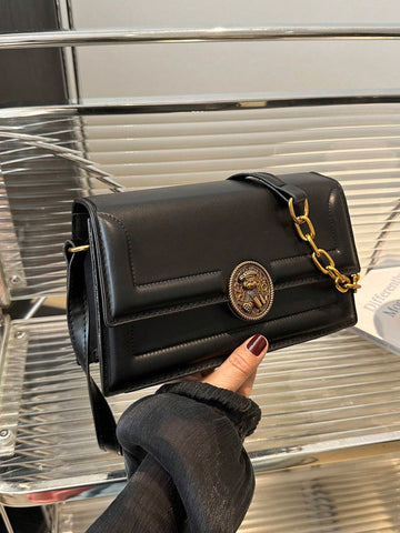 Fashion Solid Color Vintage Metal Lock Buckle Bag