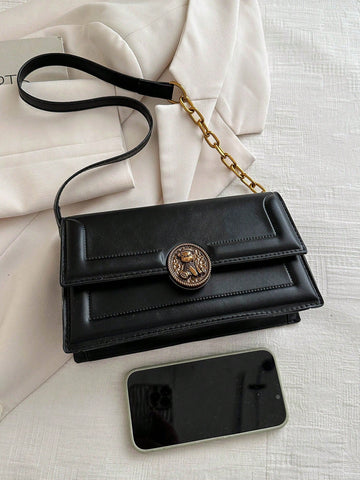 Fashion Solid Color Vintage Metal Lock Buckle Bag