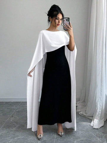 Privé Women's Round Neck Batwing Sleeve Maxi Elegant Party Dress