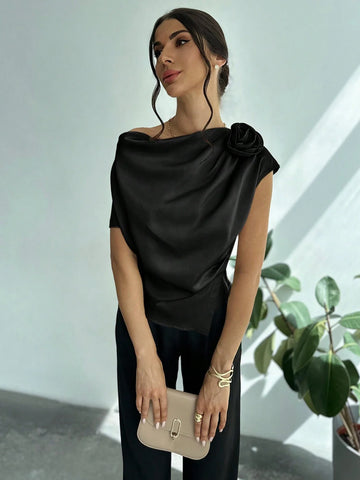 Firerie Women's Off-Shoulder Stand Collar Embroidered Elegant Blouse