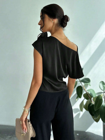 Firerie Women's Off-Shoulder Stand Collar Embroidered Elegant Blouse