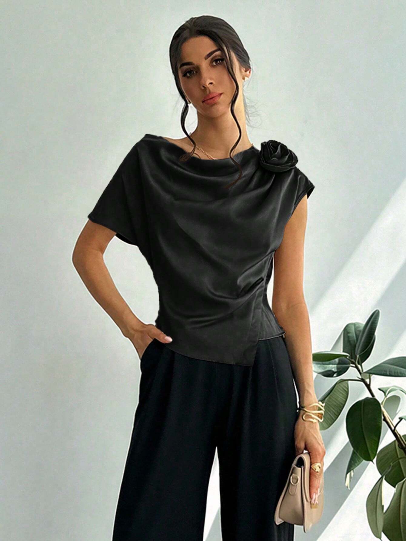 Firerie Women's Off-Shoulder Stand Collar Embroidered Elegant Blouse