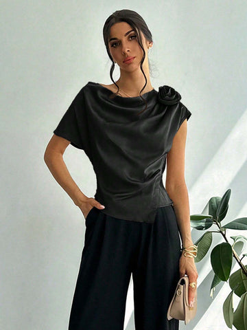 Firerie Women's Off-Shoulder Stand Collar Embroidered Elegant Blouse