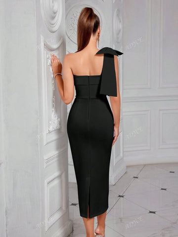 ADYCE Solid Color Bowknot Embellished Backless Strapless Cocktail Dress For Party