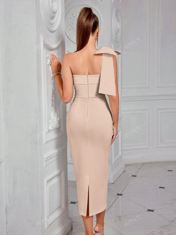 ADYCE Solid Color Bowknot Embellished Backless Strapless Cocktail Dress For Party