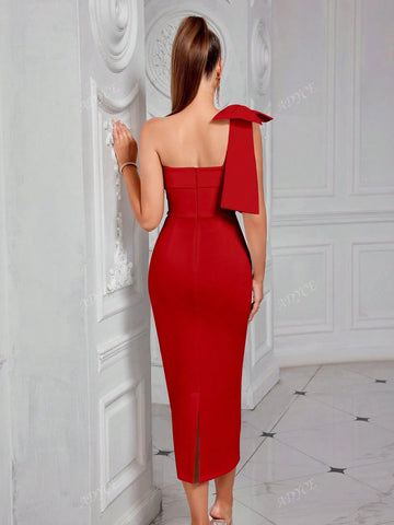 ADYCE Solid Color Bowknot Embellished Backless Strapless Cocktail Dress For Party