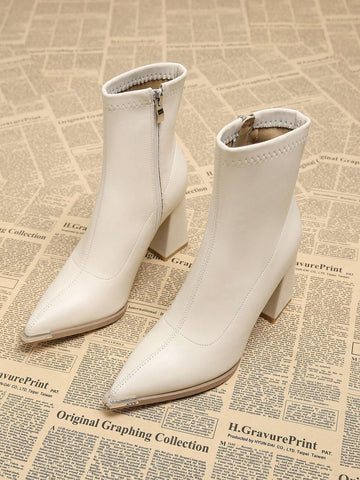 New Elegant Wine Red Thick Heel High Heel Pointed Toe Women Boots