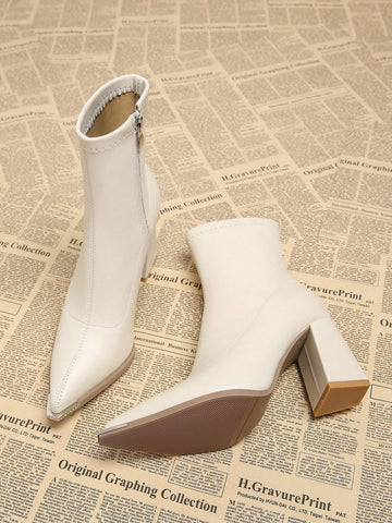 New Elegant Wine Red Thick Heel High Heel Pointed Toe Women Boots