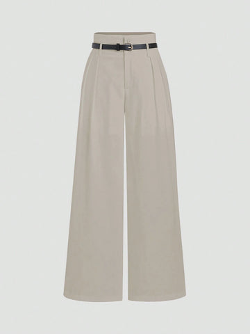 MOD Waist Belted Solid Color Wide-Leg Suit Pants