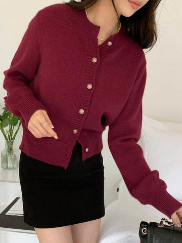 Dazy-Less 1pc Red Open Front Cardigan