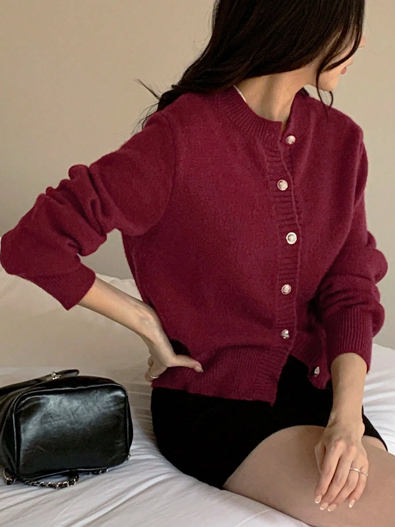 Dazy-Less 1pc Red Open Front Cardigan