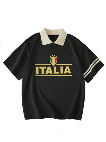 Letter Graphic Contrast Collar Tee Graphic Tees