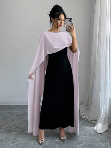 Privé Women's Round Neck Batwing Sleeve Maxi Elegant Party Dress