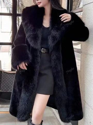 Women Solid Fuzzy Long Sleeve Coat