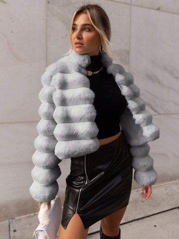 Firerie Going Out Solid Open Front Crop Fuzzy Coat