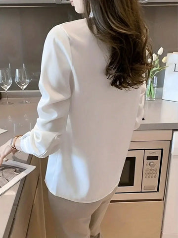 Silk Long Sleeve Elegant Satin Blouse,Long Sleeve Tops