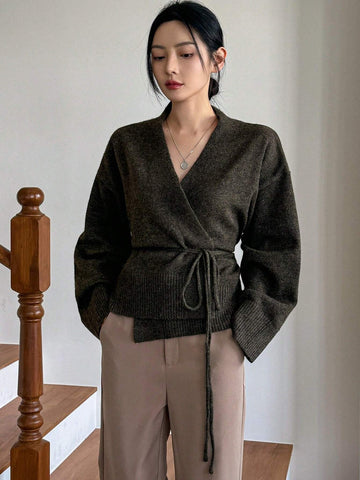 Dazy-Less Drop Shoulder Belted Cardigan