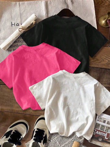 3pcs California Letter Graphic Round Neck Short Sleeve Cropped T-Shirt