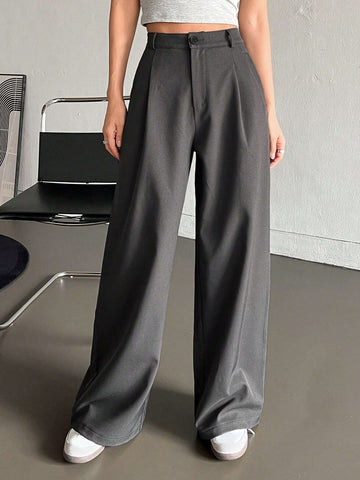 Dazy-Less Women's Solid Color Loose Wide Leg Suit Pants