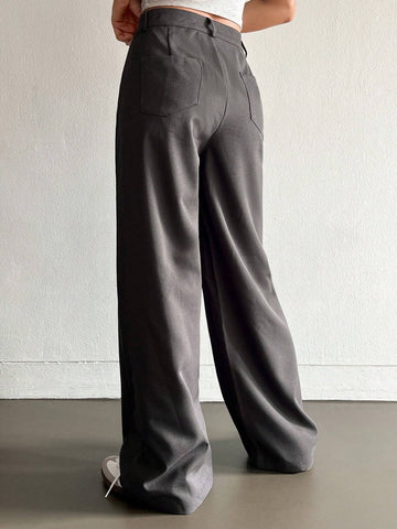 Dazy-Less Women's Solid Color Loose Wide Leg Suit Pants