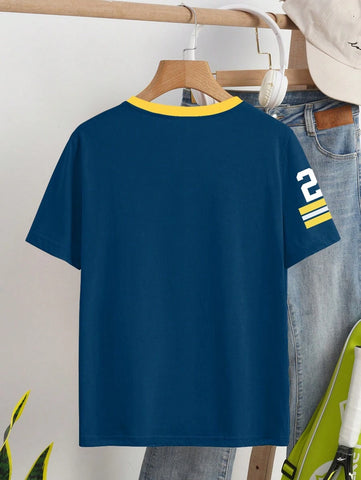Casual Letter & Number Print T-Shirt Graphic Tees