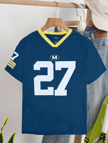 Casual Letter & Number Print T-Shirt Graphic Tees
