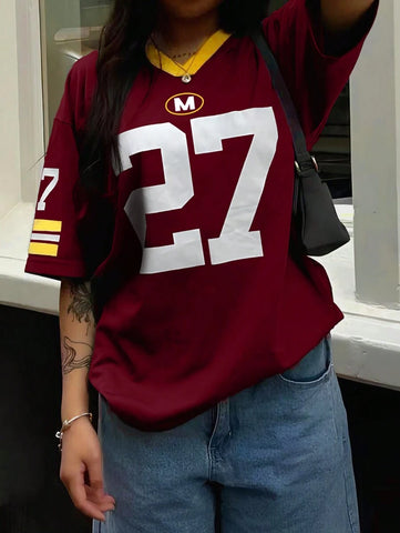 Casual Letter & Number Print T-Shirt Graphic Tees