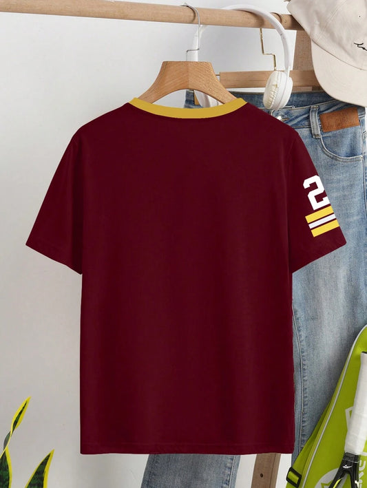 Casual Letter & Number Print T-Shirt Graphic Tees
