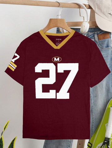 Casual Letter & Number Print T-Shirt Graphic Tees