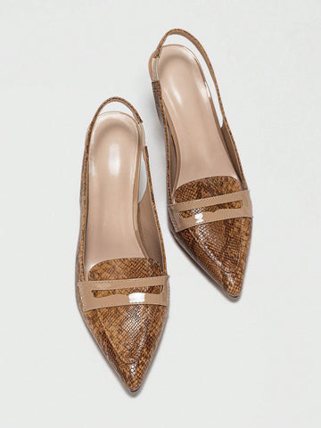 Snakeskin Embossed Pyramid Heeled Slingback Pumps