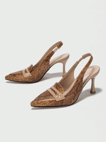 Snakeskin Embossed Pyramid Heeled Slingback Pumps