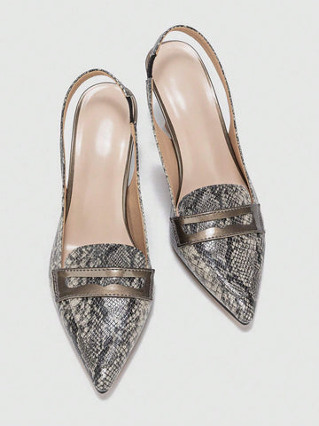 Snakeskin Embossed Pyramid Heeled Slingback Pumps