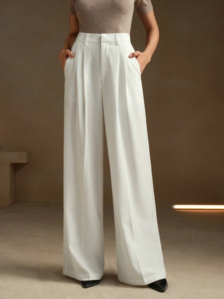 Solid Color Pleated Pocket Minimalist Flare Leg Pants