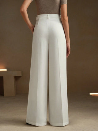 Solid Color Pleated Pocket Minimalist Flare Leg Pants