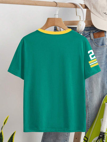 Casual Letter & Number Print T-Shirt Graphic Tees