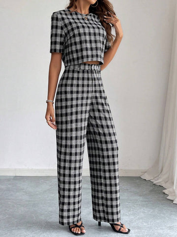 Essnce Solid Crop Blouse & Wide Leg Pants