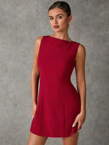 BAE Women's Elegant Solid Color Sleeveless A-Line Mini Dress