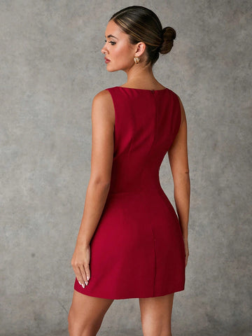 BAE Women's Elegant Solid Color Sleeveless A-Line Mini Dress