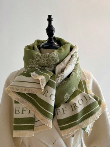 1pc Women's Double Sided Faux Cashmere Plant Jacquard Warm Scarf Shawl