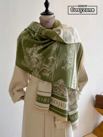 1pc Women's Double Sided Faux Cashmere Plant Jacquard Warm Scarf Shawl