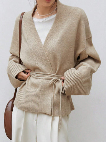 Dazy-Less Drop Shoulder Belted Cardigan