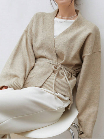 Dazy-Less Drop Shoulder Belted Cardigan