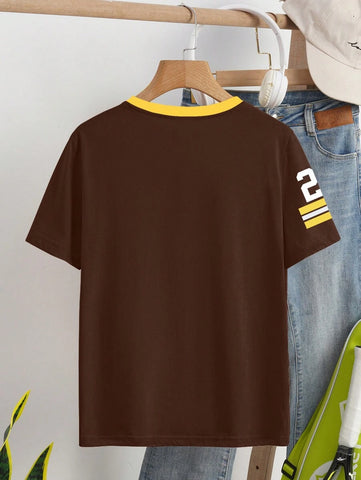 Casual Letter & Number Print T-Shirt Graphic Tees