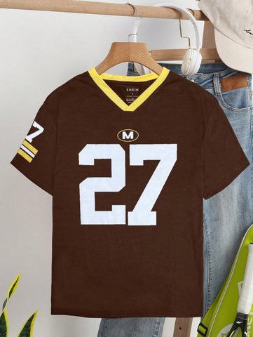Casual Letter & Number Print T-Shirt Graphic Tees